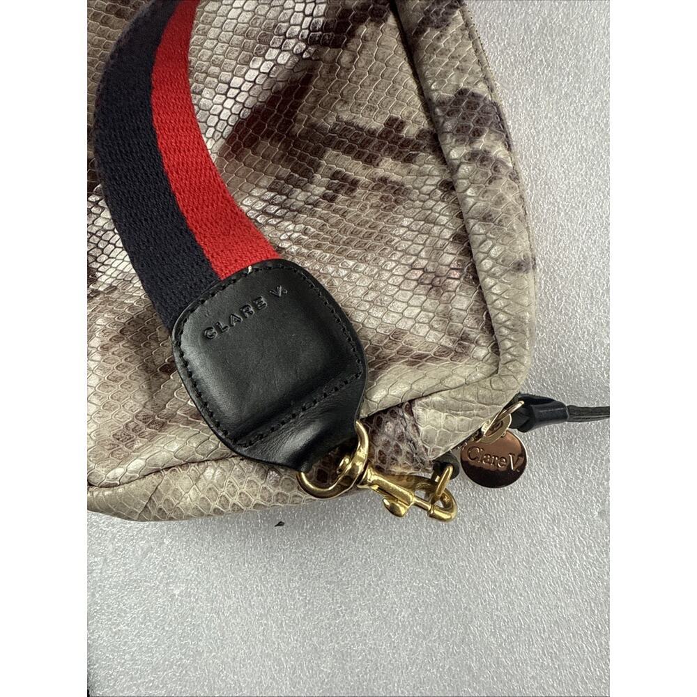 CLARE V Snakeskin Navy & Red Stripe Strap Midi Sac Crossbody $375 - Picture 6 of 12